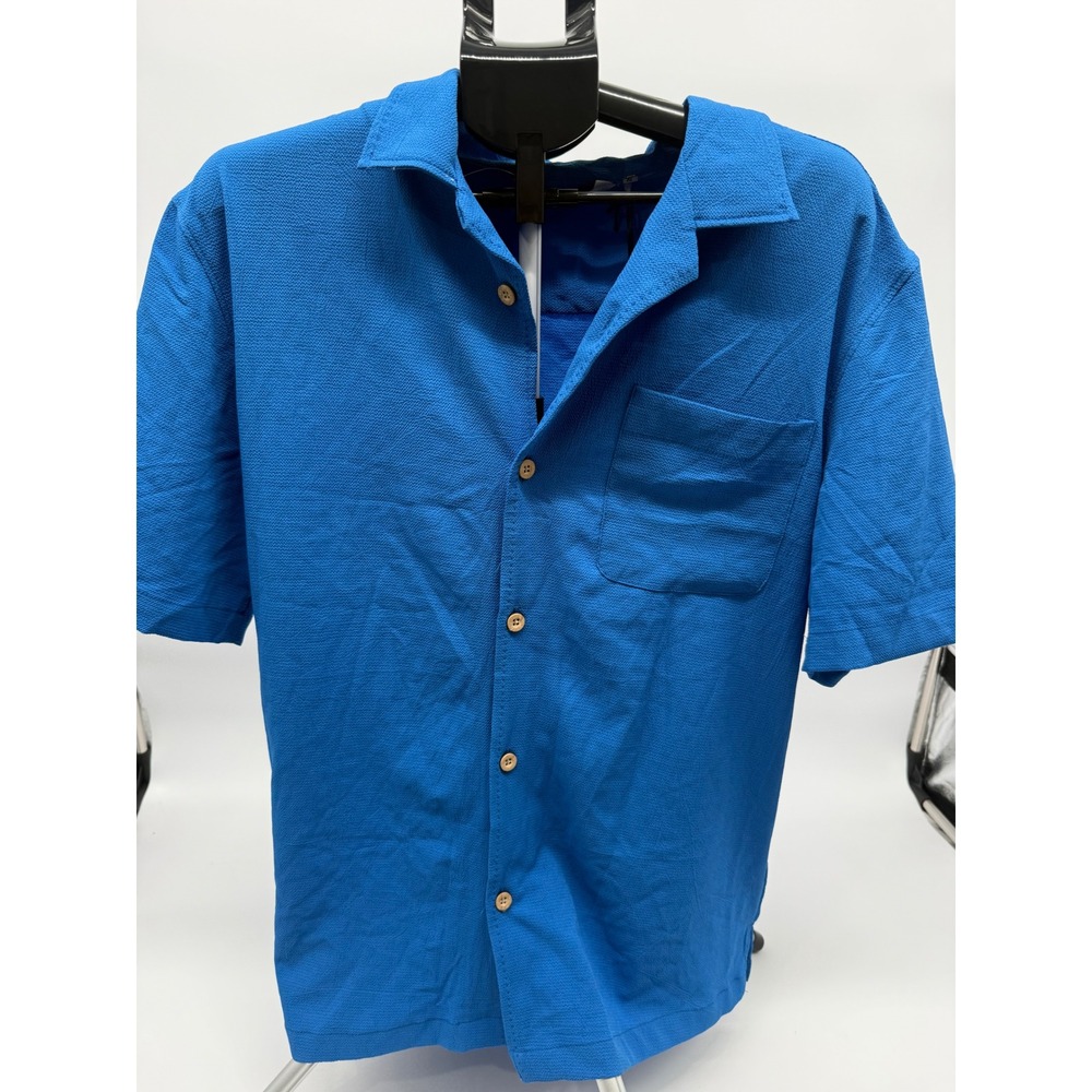 Kenneth Cole New York Men's XL Cobalt Blue Short Sleeve Button Textured Shirt